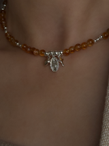 Silver925×天然石|11月誕生石 シトリンチャーム ミニチョーカーネックレス(Reeplushハンドメイド)約36.5cmまたは38cm