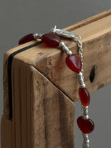 Silver925×天然石|ハート・レッドオニキス×カレンシルバー メダイチェーン2連 ブレスレット(Reeplushハンドメイド)