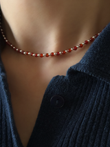 Silver925×天然石|レッドオニキスチョーカー ネックレス37.5cm〜41.5cm(Reeplushハンドメイド)チャーム追加可能