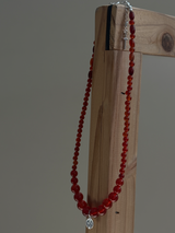 Silver925×天然石|レッドオニキス+メダイ ネックレス/38cm+3.5cm(Reeplushハンドメイド)