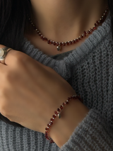 Silver925×天然石|モザンビーク産ガーネット ハート+クロスチャーム ブレスレット 16.5cm〜21cm(Reeplushハンドメイド)