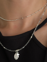 Silver925×天然石|4月誕生石 ダイヤモンドクォーツ ミニチャーム ネックレス(Reeplushハンドメイド)