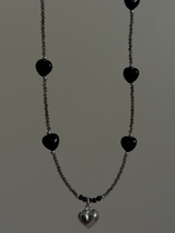 Silver925×天然石|ハート・オニキス×スモーキークォーツ ネックレス(Reeplushハンドメイド)