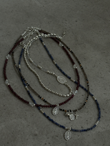 Silver925×天然石|ロードライトガーネット×ハーキーマダイアモンド メダイチャーム ネックレス(Reeplushハンドメイド)