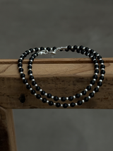 Silver925×天然石|オニキスチョーカー ネックレス37cm〜41cm(Reeplushハンドメイド)チャーム追加可能