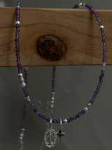 Silver925×天然石|2月誕生石 アメジスト ミニチャーム ネックレス(Reeplushハンドメイド)