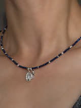 Silver925×天然石|12月誕生石 ラピスラズリ ミニチャーム ネックレス(Reeplushハンドメイド)