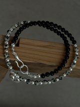 Silver925×天然石|ダルメシアンジャスパー+オニキス チョーカーネックレス 38.5cm(Reeplushハンドメイド)