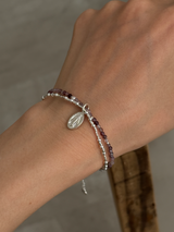 Silver925×天然石|8月誕生石 パープルスピネル2連 メダイブレスレット(Reeplushハンドメイド)