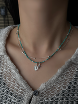 Silver925×天然石|12月誕生石 トルコ石(ターコイズ) ミニチャーム ネックレス 41cm(Reeplushハンドメイド)