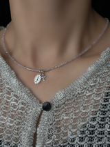 Silver925×天然石|9月誕生石 クンツァイト ミニチャーム ネックレス 41cm(Reeplushハンドメイド)