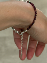 Silver925×天然石|ロードライトガーネット×ハーキーマダイアモンド メダイブレスレット(Reeplushハンドメイド)