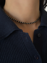 Silver925×天然石|オニキスチョーカー ネックレス37cm〜41cm(Reeplushハンドメイド)チャーム追加可能