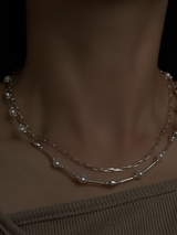 Perl×silver beads Necklace 40cm+4cm