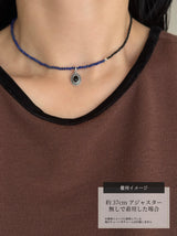 Silver925×天然石|12月誕生石 アシンメトリー ラピスラズリ×オニキス チョーカーネックレス約37cmまたは約36cm+アジャスター5cm(Reeplushハンドメイド)