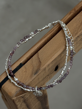 Silver925×天然石|8月誕生石 パープルスピネル2連 メダイブレスレット(Reeplushハンドメイド)