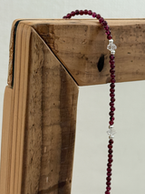 Silver925×天然石|ロードライトガーネット×ハーキーマダイアモンド メダイチャーム ネックレス(Reeplushハンドメイド)