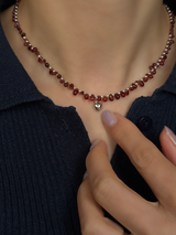 Silver925×天然石|モザンビーク産ガーネット ハートチャーム ネックレス 38.5cm〜43cm(Reeplushハンドメイド)