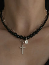 Silver925×天然石|オニキス+メダイ チョーカーネックレス 37〜40.5cm(Reeplushハンドメイド)