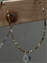 Silver925×天然石|10月誕生石 トルマリン ミニチャーム ネックレス 41cm(Reeplushハンドメイド)