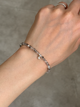 Silver925×天然石|4月誕生石ダイヤモンドクォーツハートミニチャームブレスレット(Reeplushハンドメイド)