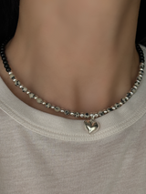 Silver925×天然石|ダルメシアンジャスパー+オニキス チョーカーネックレス 38.5cm(Reeplushハンドメイド)