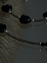 Silver925×天然石|ハート・オニキス×スモーキークォーツ ネックレス(Reeplushハンドメイド)