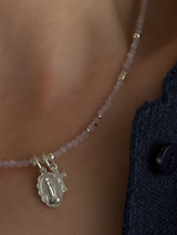 Silver925×天然石|9月誕生石 クンツァイト ミニチャーム ネックレス(Reeplushハンドメイド)