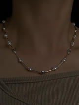 Perl×silver beads Necklace 40cm+4cm