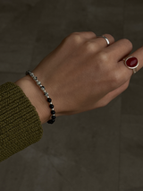 Silver925×天然石|ダルメシアンジャスパー+オニキス ブレスレット 16.5cm(Reeplushハンドメイド)