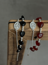 Silver925×天然石|ハート・レッドオニキス×カレンシルバー メダイチェーン2連 ブレスレット(Reeplushハンドメイド)