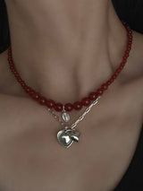 Silver925×天然石|レッドオニキス+メダイ ネックレス/38cm+3.5cm(Reeplushハンドメイド)