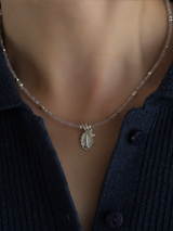 Silver925×天然石|9月誕生石 クンツァイト ミニチャーム ネックレス 41cm(Reeplushハンドメイド)