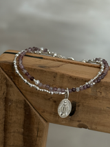 Silver925×天然石|8月誕生石 パープルスピネル2連 メダイブレスレット(Reeplushハンドメイド)