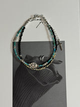 Silver925×天然石|ターコイズ×オニキス×大ルメシアンジャスパー2連 メダイブレスレット(Reeplushハンドメイド)