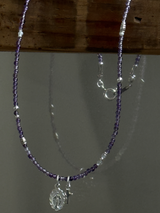 Silver925×天然石|2月誕生石 アメジスト ミニチャーム ネックレス 41cm(Reeplushハンドメイド)