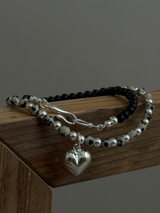 Silver925×天然石|ダルメシアンジャスパー+オニキス チョーカーネックレス 38.5cm(Reeplushハンドメイド)