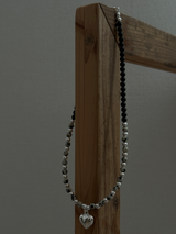 Silver925×天然石|ダルメシアンジャスパー+オニキス チョーカーネックレス 38.5cm(Reeplushハンドメイド)