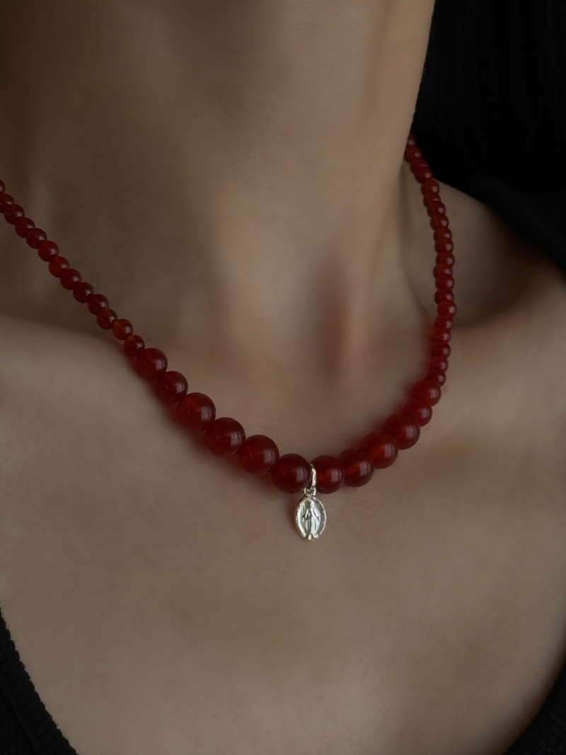 Silver925×天然石|レッドオニキス+メダイ ネックレス/38cm+3.5cm Silver925×天然石|レッドオニキス+メダイ ネックレス/38cm+3.5cm