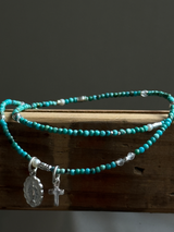 Silver925×天然石|12月誕生石 トルコ石(ターコイズ) ミニチャーム ネックレス 41cm(Reeplushハンドメイド)