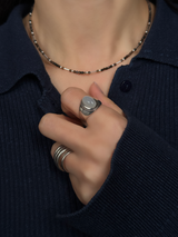 Silver925×天然石|ストライプオニキスネックレス 38.5cm〜43cm(Reeplushハンドメイド)