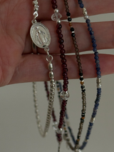 Silver925×天然石|ロードライトガーネット×ハーキーマダイアモンド メダイチャーム ネックレス(Reeplushハンドメイド)