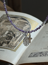 Silver925×天然石|2月誕生石 アメジスト ミニチャーム ネックレス 41cm(Reeplushハンドメイド)