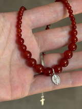 Silver925×天然石|レッドオニキス+メダイ ネックレス/38cm+3.5cm(Reeplushハンドメイド)