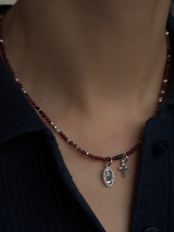 Silver925×天然石|1月誕生石 ロードライトガーネット ミニチャーム ネックレス(Reeplushハンドメイド)