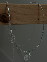 Silver925×天然石|4月誕生石 ダイヤモンドクォーツ ミニチャーム ネックレス 41cmまたは41cm+アジャスター4.5cm(Reeplushハンドメイド)