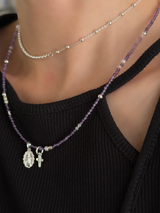 Silver925×天然石|2月誕生石 アメジスト ミニチャーム ネックレス(Reeplushハンドメイド)