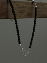 Silver925×天然石|ダルメシアンジャスパー+オニキス チョーカーネックレス 38.5cm(Reeplushハンドメイド)