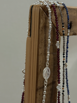 Silver925×天然石|ロードライトガーネット×ハーキーマダイアモンド メダイチャーム ネックレス(Reeplushハンドメイド)