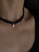 Silver925×天然石|オニキス+メダイ チョーカーネックレス 37〜40.5cm(Reeplushハンドメイド)